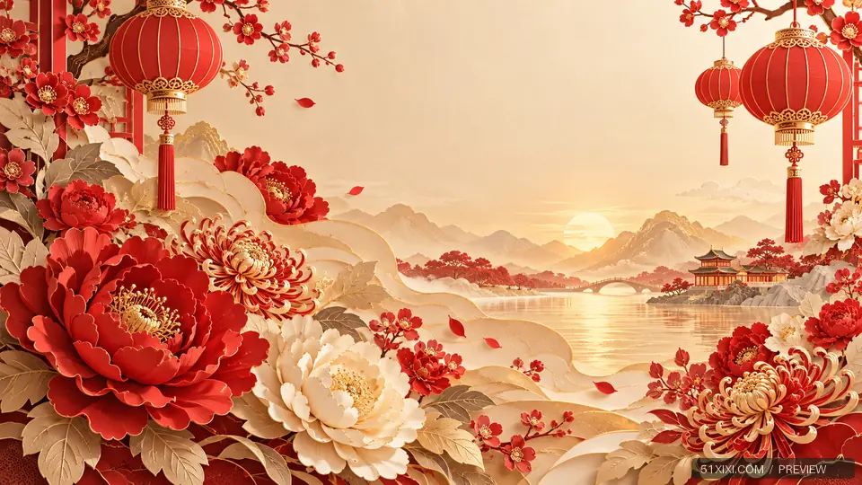 花开华诞 — AI 原创壁纸水印预览